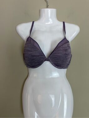 Victorias Secret Space Dye Purple Mesh Lace Padded Plunge Push Up Bra Size 32DD